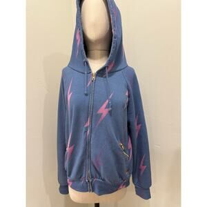 Aviator Nation Bolt Sweatshirt Womens S Blue Pink Hoodie Zip up